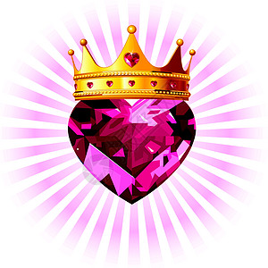 带着皇冠的水晶心宝石公主卡通片奢华红宝石热情财富卡片钻石金子图片