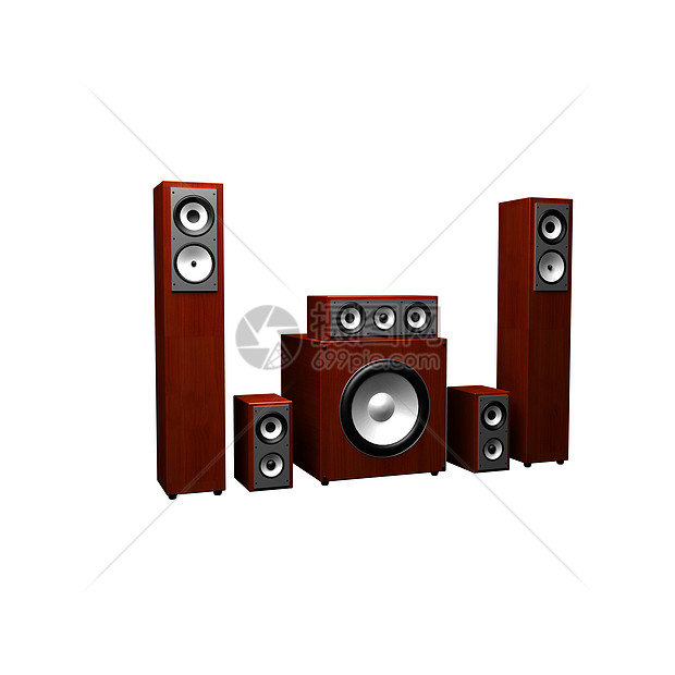 3d 白色背景的音频系统插图力量高音工作室喇叭音乐木头体积岩石技术扬声器图片