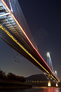 晚上在香港的廷九桥反射阳光商业天空金融游客电缆业务建筑日落图片