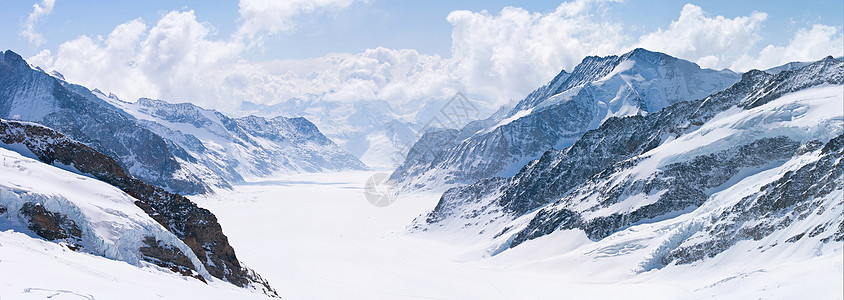 瑞士大Aletsch冰川阿尔卑斯山爬坡滑雪高山旅行遗产冰川远足天空全景地标图片