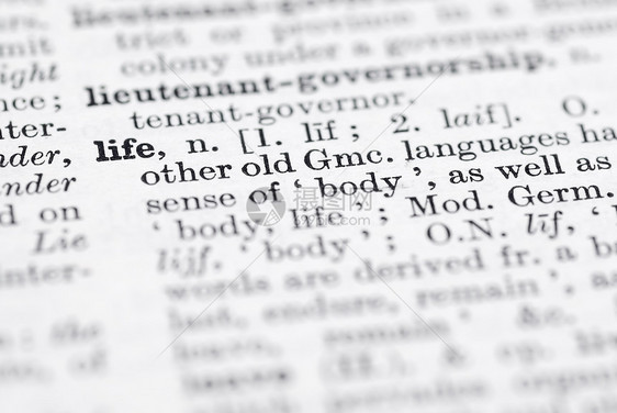 英文词典中的定义 生命打印黑色字母字典出版物工作语言解释写作宏观图片