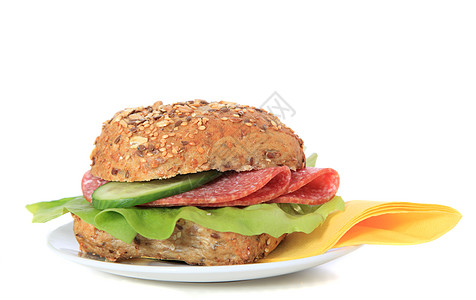 香肠三明治带香肠的卷休闲咖啡营养小吃水平白色时光包子食物早餐背景