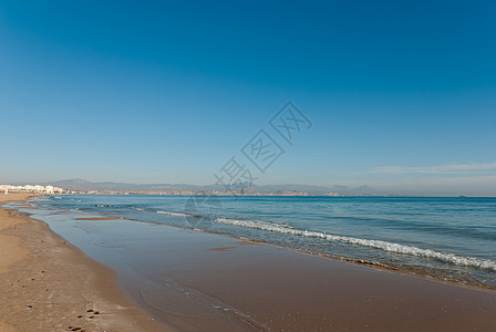 阿利坎特湾海洋海滩海岸线风景水平海岸晴天阳光图片