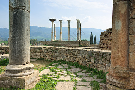 沃卢比利斯城的废墟柱子结构帝国历史化石都市建筑文化旅行地方图片