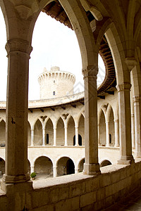 马洛卡Palma市Majorca的城堡纪念碑阳台柱廊门廊回廊堡垒地标走廊画廊历史图片