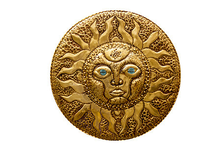 来自地中海的金色太阳手工艺品 孤立于地中海眼睛文化圆圈工艺手工艺术上帝金子古董雕刻图片