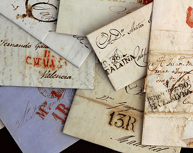 来自西班牙的匿名手写实真旧信件蓝色古董散文文学海豹书法历史戒指墨水信封图片