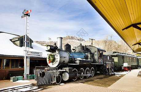 美国科罗拉多铁路博物馆的干机车蒸汽位置信号旅行世界铁路运输装置火车站铁路外观图片