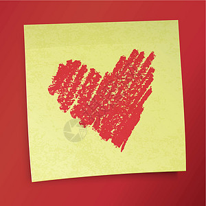 含有情人节心脏的黄色粘贴笔记 矢量插图图片