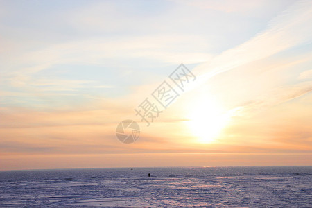 美丽的冬季日落海滩太阳海洋地平线支撑海岸线海岸冷冻阳光蓝色图片