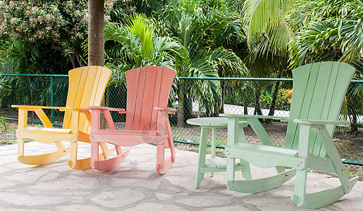 摇椅甲板棕榈植物群橙子家具假期热带摇杆座位阳台图片