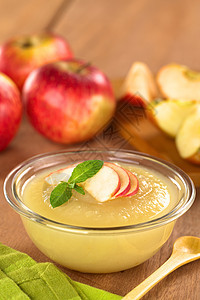 苹果酱水果泥状薄荷照片甜点食物蜜饯叶子图片