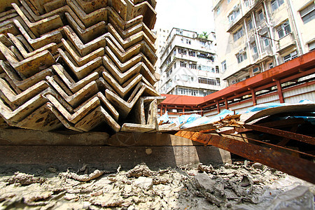 香港的建筑工地建造天空项目头盔蓝色金属脚手架工程机器工作图片