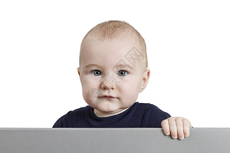 幼儿持有标志牌单身空白信仰儿童灰色手表人士白色婴儿权威性背景图片