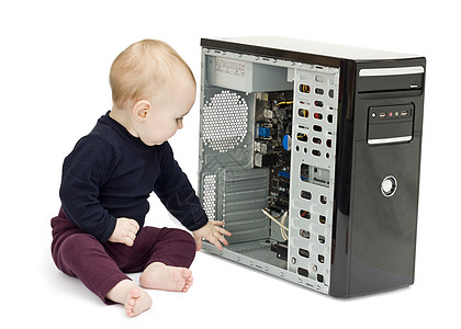使用开放式计算机的幼儿维修电子产品大容量部分电脑硬盘磁盘儿童孩子内存背景图片