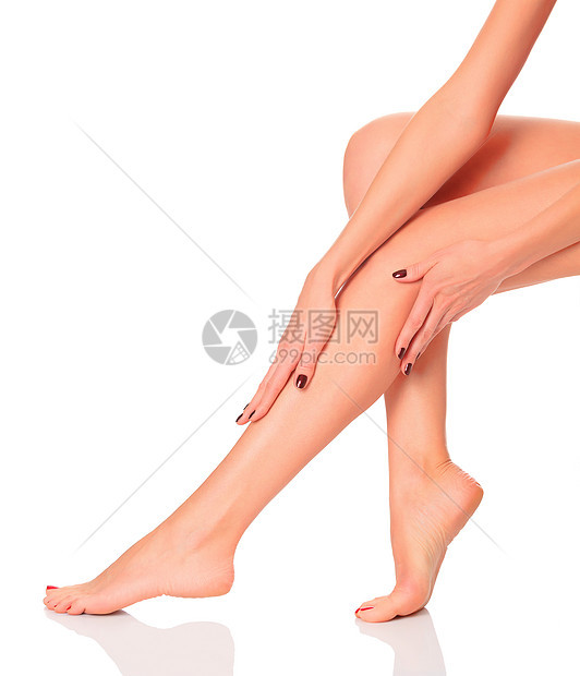 照顾美丽的女性身体静脉曲张脚趾治疗数字赤脚足疗女孩运动治愈组织图片