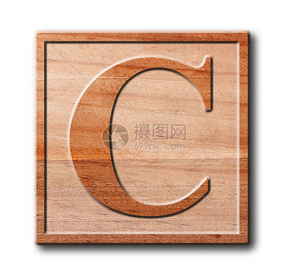 木制字母C语言阴影骨牌剪裁木头字体古董插图公司字形图片