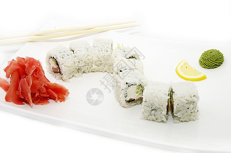 寿司大米咖啡店柠檬维生素异国鱼子餐厅盘子鳗鱼情调薄荷图片