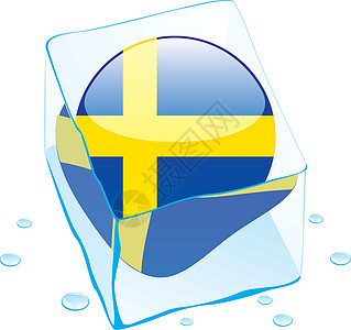 冰冻在冰块中的 sweden 按钮旗背景图片