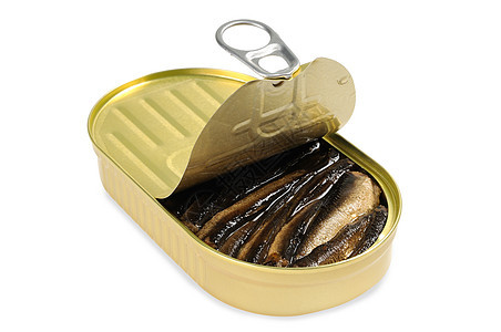 带鱼的开放金属罐小吃罐装海鲜罐头图片