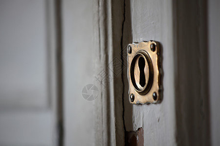 密钥键洞照明女孩入口概念耀斑魔法安全锁孔蓝色房子图片