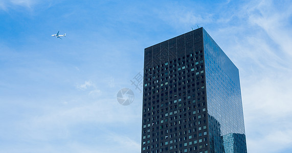 天空气球现代摩天大楼飞机窗户天空金融办公室城市建筑天际市中心大都市背景
