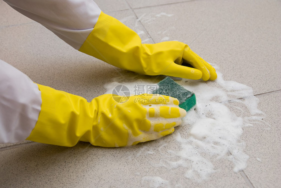 洗涤家庭浴室清洁工橡皮地面家务宏观手套消毒化学品图片