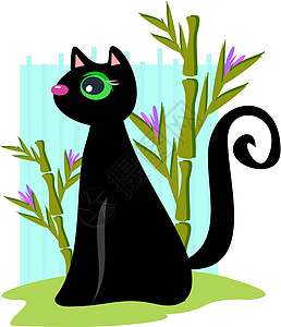 带竹子的黑猫图片