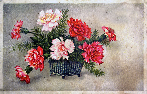 带鲜花的篮子植物收藏邮件古董季节粉色卡片艺术历史丁香图片