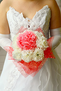 结婚布花花朵新娘白色裙子花束粉色图片