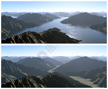 山峰和高山在野外 有水的山谷图片