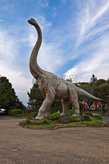 蓝极龙脖子恐龙植物路面侏罗纪生物玩具数字雕像孩子们图片