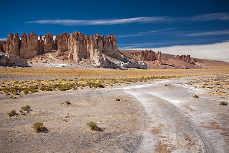沙漠天空智利萨拉德塔拉的岩石大教堂塔拉旅游勘探地区寂寞荒野旅行沙漠蓝色背景