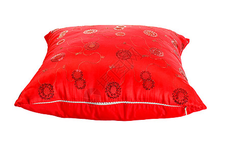 带有型样的红装饰枕头亮片串珠风格纺织品圆圈织物绘画接缝花冠卧室图片