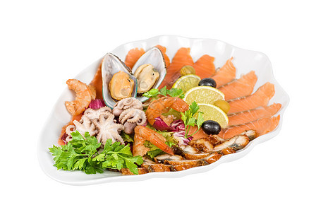 海食沙拉营养食物胡椒树叶螃蟹蔬菜午餐贝类青菜对虾图片