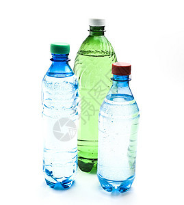 瓶装水绿色瓶子蓝色液体矿物健康塑料节食图片