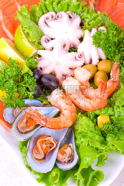 整套海食食品食物螃蟹对虾青菜蔬菜海鲜沙拉贝类宏观美食图片