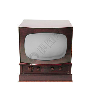 开电视白色背景的旧电视机调谐器棕色古董屏幕风格木头拨号框架广播盒子背景