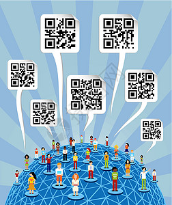 配有QR码标志的全球社交媒体世界图片
