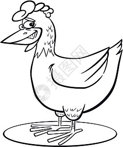 卡通鸡鸡颜色页面母鸡绘画漫画插图艺术卡通片黑色农场鸡冠尾巴图片
