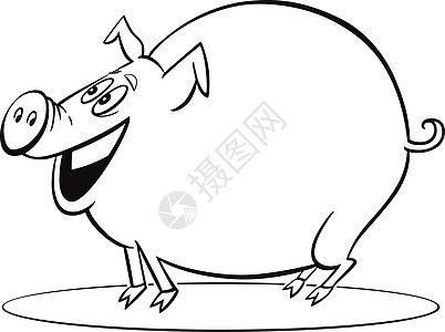 卡通猪色页面农场快乐鼻子绘画猪肉黑色哺乳动物白色漫画小屋背景图片