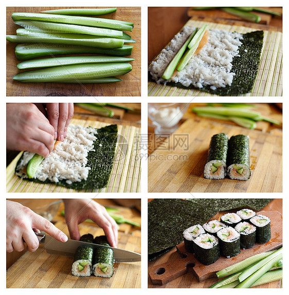 烹饪寿司午餐海鲜木板文化男性厨房黄瓜食物美食海苔图片