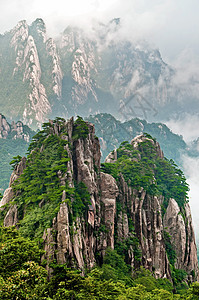 黄山峰公园森林勘探悬崖国家薄雾远足荒野假期风景图片