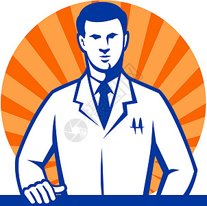 医生情侣科学家 研究员 实验室技术员领带工人男性大衣男人外套插图插画