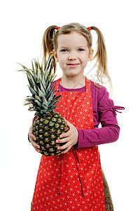 美味菠萝小吃孩子女孩女性围裙营养水果白色甜点孩子们图片