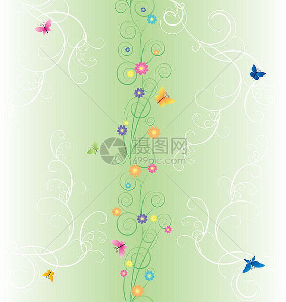 绿色背景泉源自然矢量的多彩花朵边框边界插图艺术花瓣叶子植物群植物花园卡片剪贴簿图片