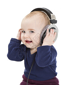 听音乐的有耳机的幼儿手机音乐蓝色孩子们立体声青春期不满婴儿儿童孩子图片