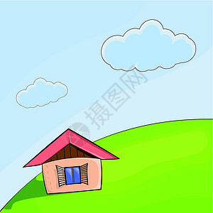 山上一座小房屋的矢量插图图片