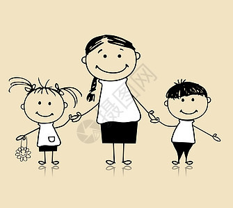 幸福的家庭一起微笑 母亲和孩子一起画草图图片