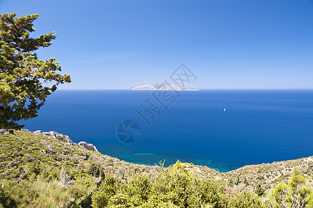 萨莫斯的爱琴海旅行全景旅游海岸地平线假期顶峰山脉蓝色图片